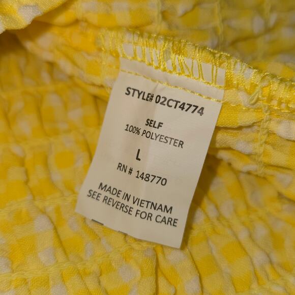 Sienna Sky Womens Large Tank Top Yellow Checked Rouched Cropped Vacation Beach - Picture 11 of 12